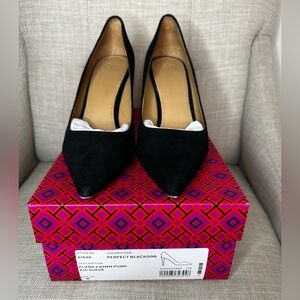 Tory Burch Elana 2 85MM Pump - Kid Suede - Perfect Black size U.S. 9